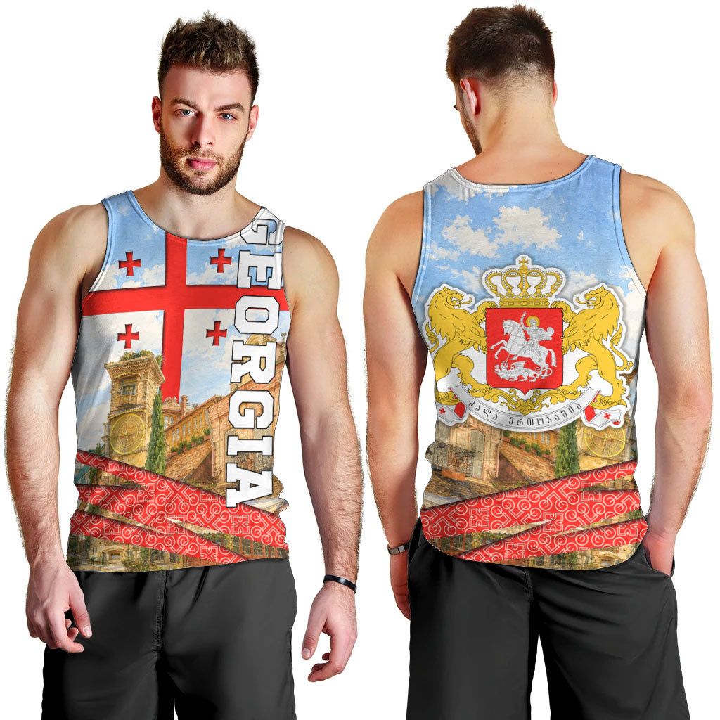 Georgia National Flag Men Tank Top Tbilisi Clock Tower Heritage Sky Art