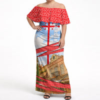 Georgia National Flag Off Shoulder Maxi Dress Tbilisi Clock Tower Heritage Sky Art