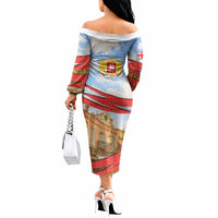 Georgia National Flag Off The Shoulder Long Sleeve Dress Tbilisi Clock Tower Heritage Sky Art