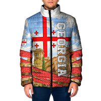 Georgia National Flag Padded Jacket Tbilisi Clock Tower Heritage Sky Art