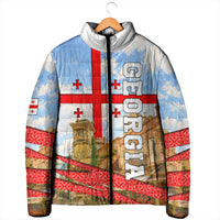 Georgia National Flag Padded Jacket Tbilisi Clock Tower Heritage Sky Art