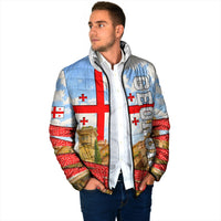 Georgia National Flag Padded Jacket Tbilisi Clock Tower Heritage Sky Art