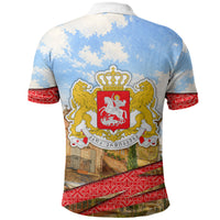 Georgia National Flag Polo Shirt Tbilisi Clock Tower Heritage Sky Art