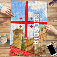 Georgia National Flag Puzzle Tbilisi Clock Tower Heritage Sky Art