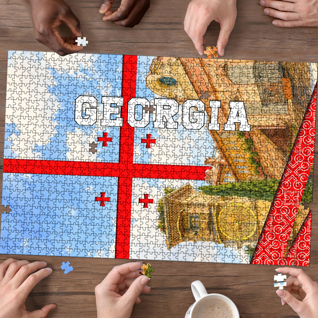 Georgia National Flag Puzzle Tbilisi Clock Tower Heritage Sky Art