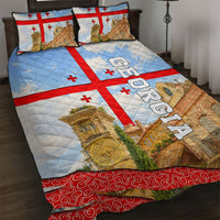 Georgia National Flag Quilt Bed Set Tbilisi Clock Tower Heritage Sky Art