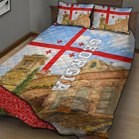 Georgia National Flag Quilt Bed Set Tbilisi Clock Tower Heritage Sky Art