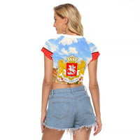 Georgia National Flag Raglan Cropped T Shirt Tbilisi Clock Tower Heritage Sky Art