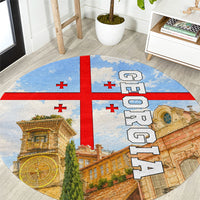 Georgia National Flag Round Carpet Tbilisi Clock Tower Heritage Sky Art
