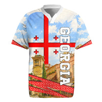Georgia National Flag Rugby Jersey Tbilisi Clock Tower Heritage Sky Art
