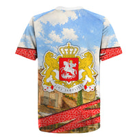 Georgia National Flag Rugby Jersey Tbilisi Clock Tower Heritage Sky Art
