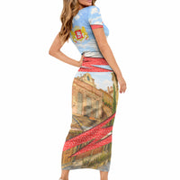 Georgia National Flag Short Sleeve Bodycon Dress Tbilisi Clock Tower Heritage Sky Art