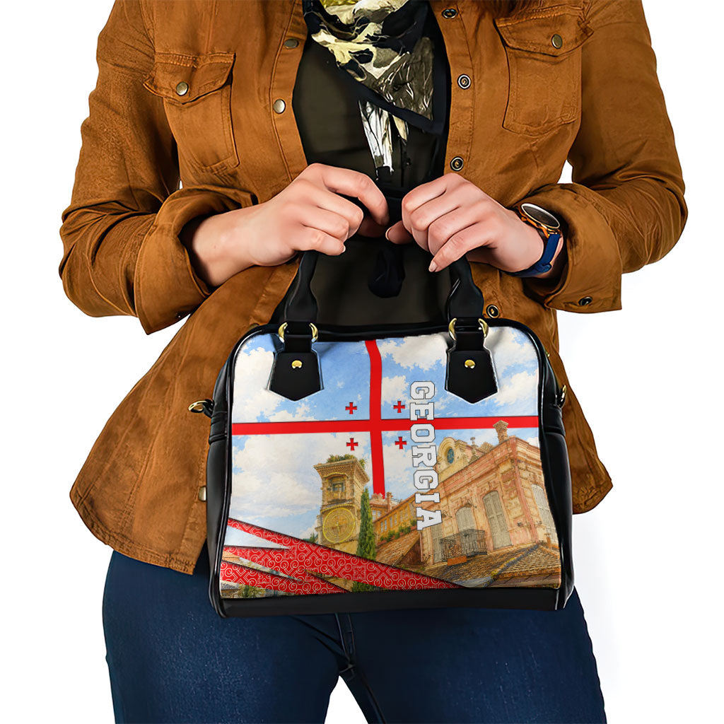 Georgia National Flag Shoulder Handbag Tbilisi Clock Tower Heritage Sky Art