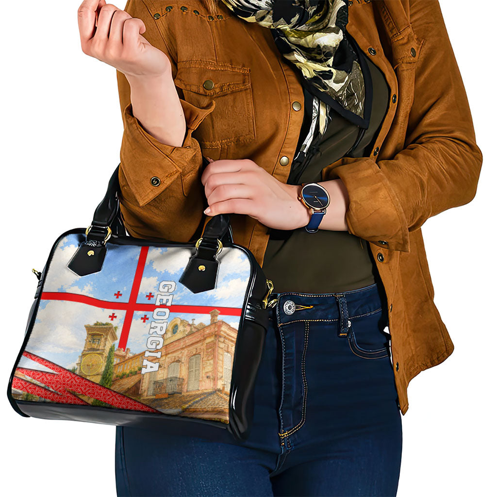 Georgia National Flag Shoulder Handbag Tbilisi Clock Tower Heritage Sky Art