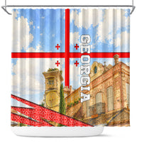 Georgia National Flag Shower Curtain Tbilisi Clock Tower Heritage Sky Art