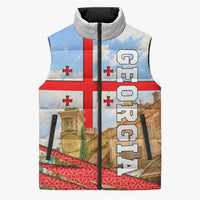 Georgia National Flag Sleeveless Puffer Jacket Tbilisi Clock Tower Heritage Sky Art