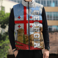 Georgia National Flag Sleeveless Puffer Jacket Tbilisi Clock Tower Heritage Sky Art