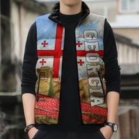 Georgia National Flag Sleeveless Puffer Jacket Tbilisi Clock Tower Heritage Sky Art