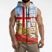 Georgia National Flag Sleeveless Zip Hoodie Tbilisi Clock Tower Heritage Sky Art