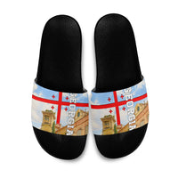 Georgia National Flag Slide Sandals Tbilisi Clock Tower Heritage Sky Art