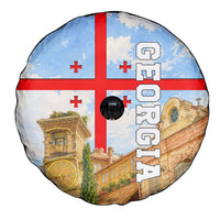Georgia National Flag Spare Tire Cover Tbilisi Clock Tower Heritage Sky Art