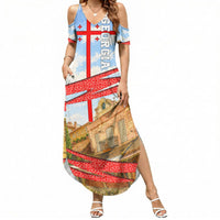 Georgia National Flag Summer Maxi Dress Tbilisi Clock Tower Heritage Sky Art