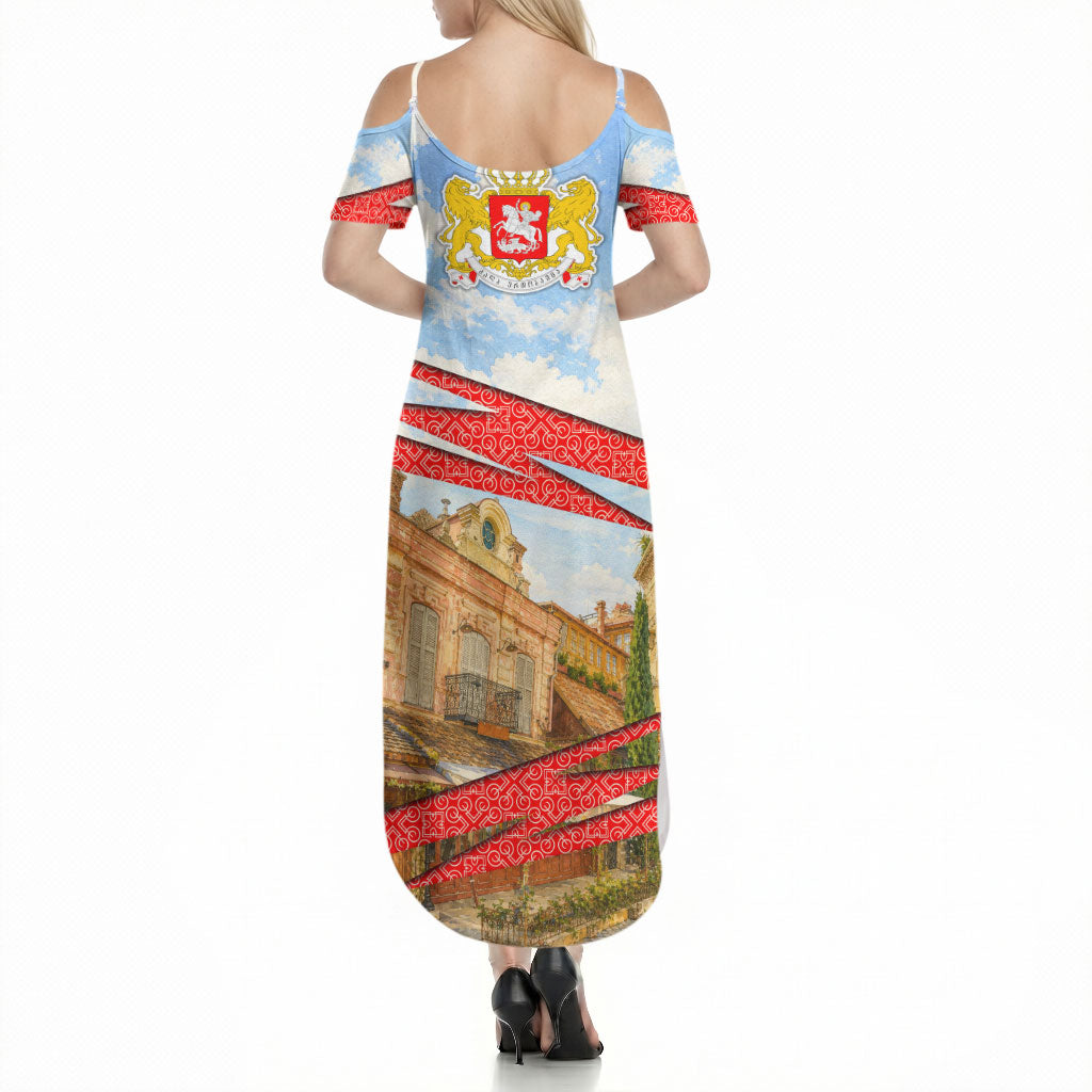 Georgia National Flag Summer Maxi Dress Tbilisi Clock Tower Heritage Sky Art