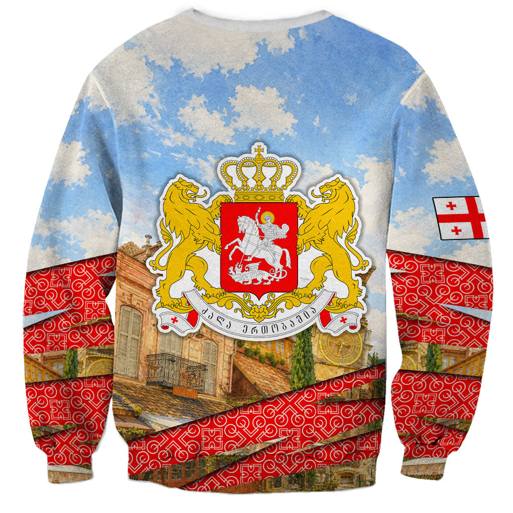 Georgia National Flag Sweatshirt Tbilisi Clock Tower Heritage Sky Art