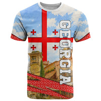 Georgia National Flag T Shirt Tbilisi Clock Tower Heritage Sky Art