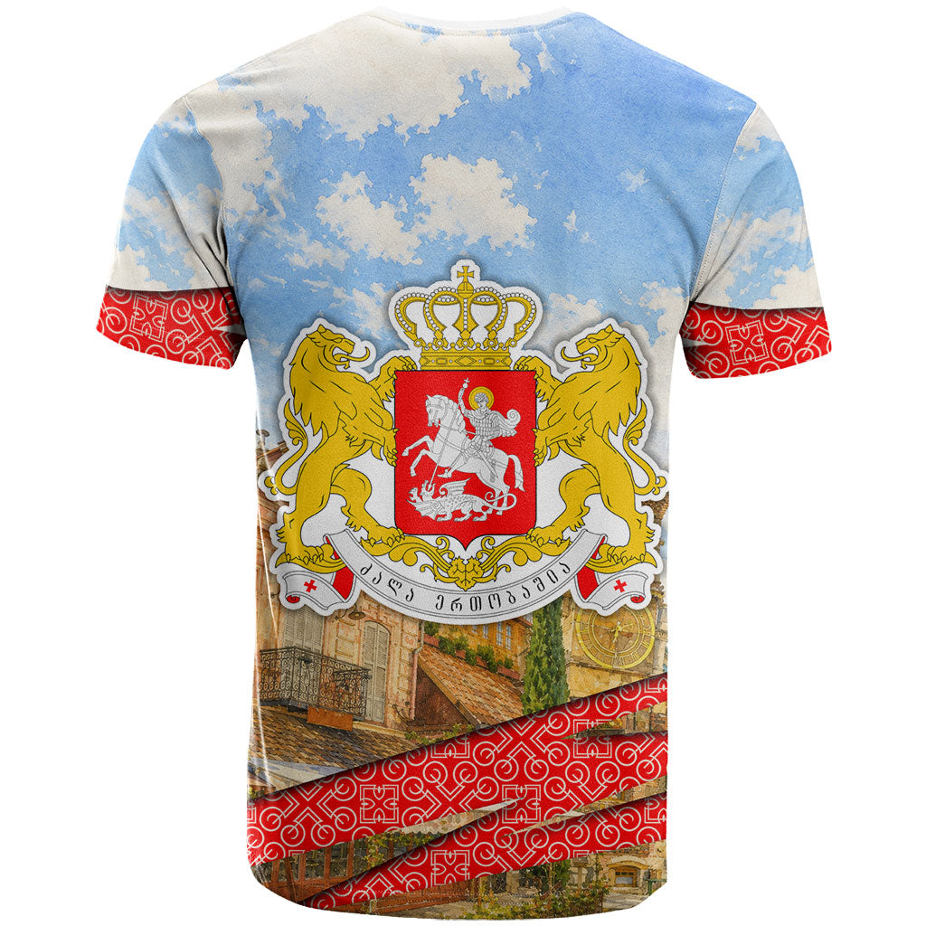Georgia National Flag T Shirt Tbilisi Clock Tower Heritage Sky Art