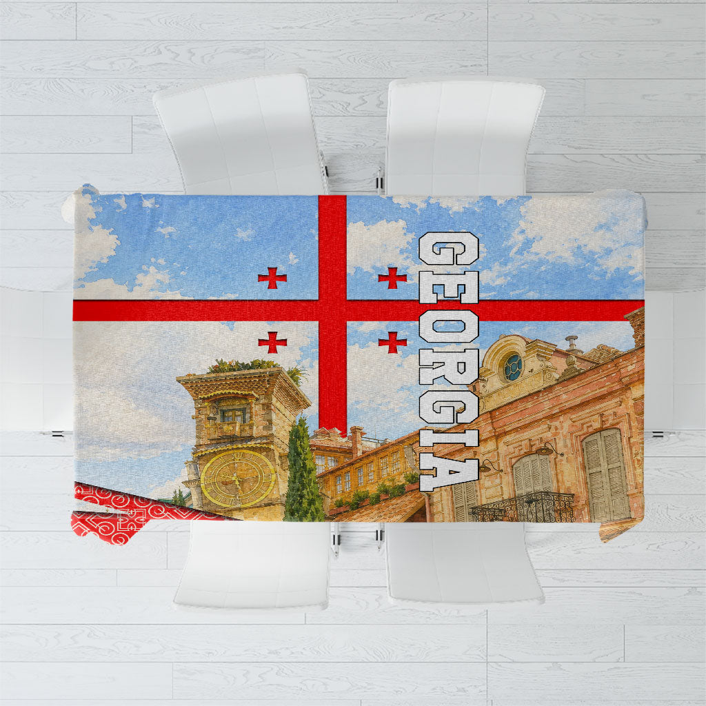 Georgia National Flag Tablecloth Tbilisi Clock Tower Heritage Sky Art