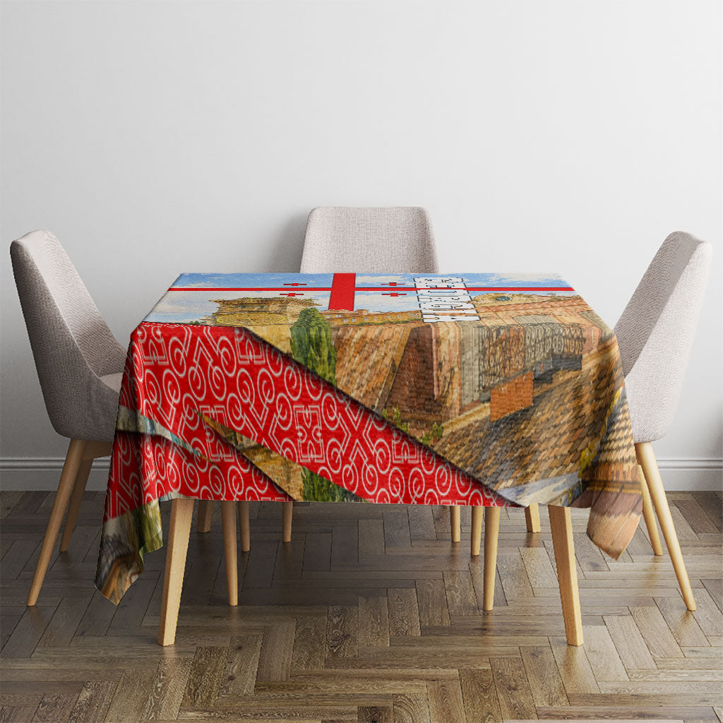 Georgia National Flag Tablecloth Tbilisi Clock Tower Heritage Sky Art