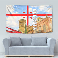 Georgia National Flag Tapestry Tbilisi Clock Tower Heritage Sky Art