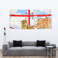 Georgia National Flag Tapestry Tbilisi Clock Tower Heritage Sky Art