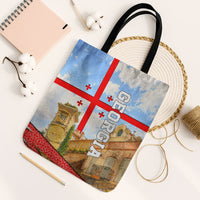Georgia National Flag Tote Bag Tbilisi Clock Tower Heritage Sky Art