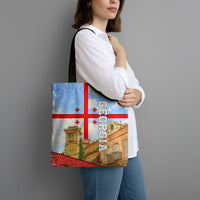 Georgia National Flag Tote Bag Tbilisi Clock Tower Heritage Sky Art