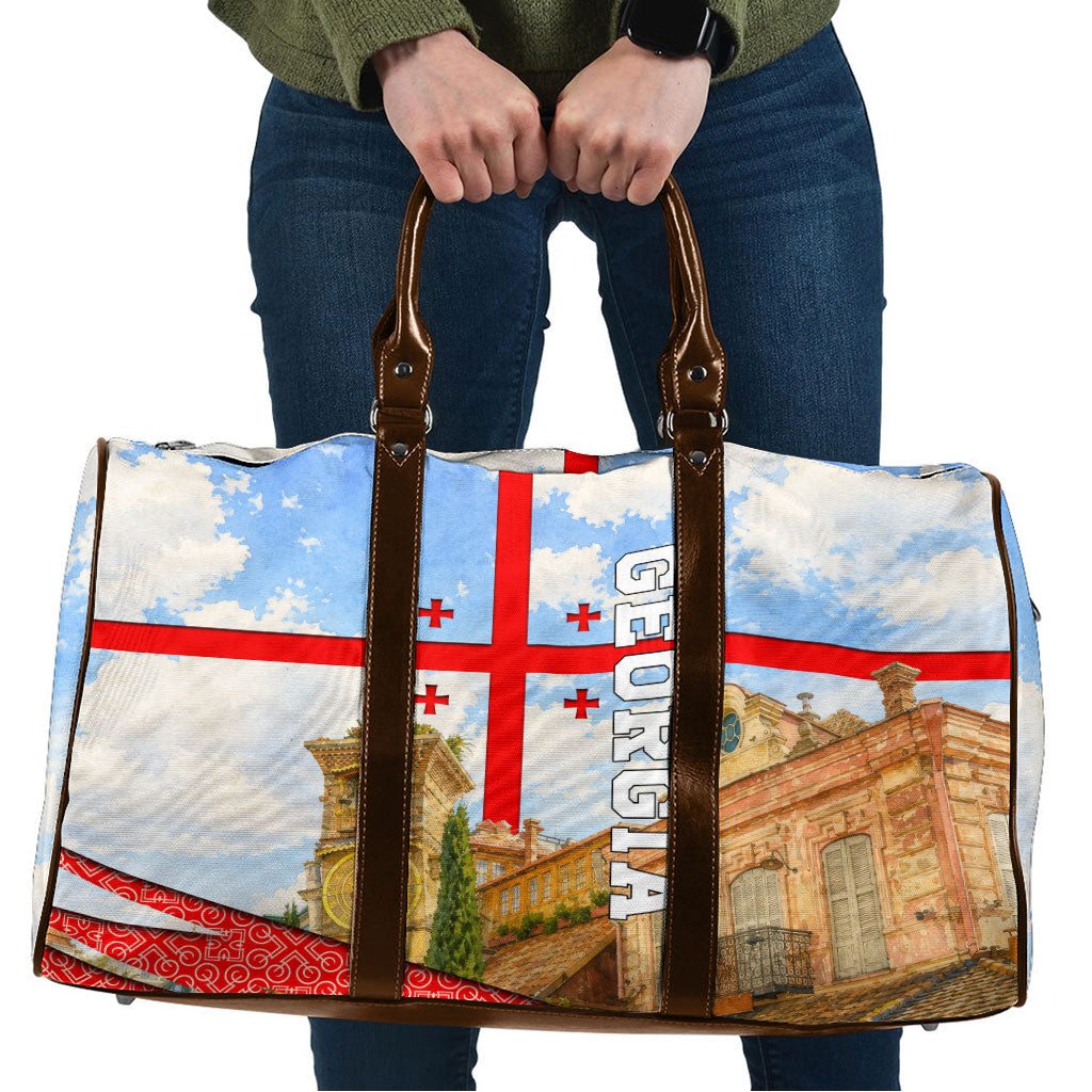 Georgia National Flag Travel Bag Tbilisi Clock Tower Heritage Sky Art