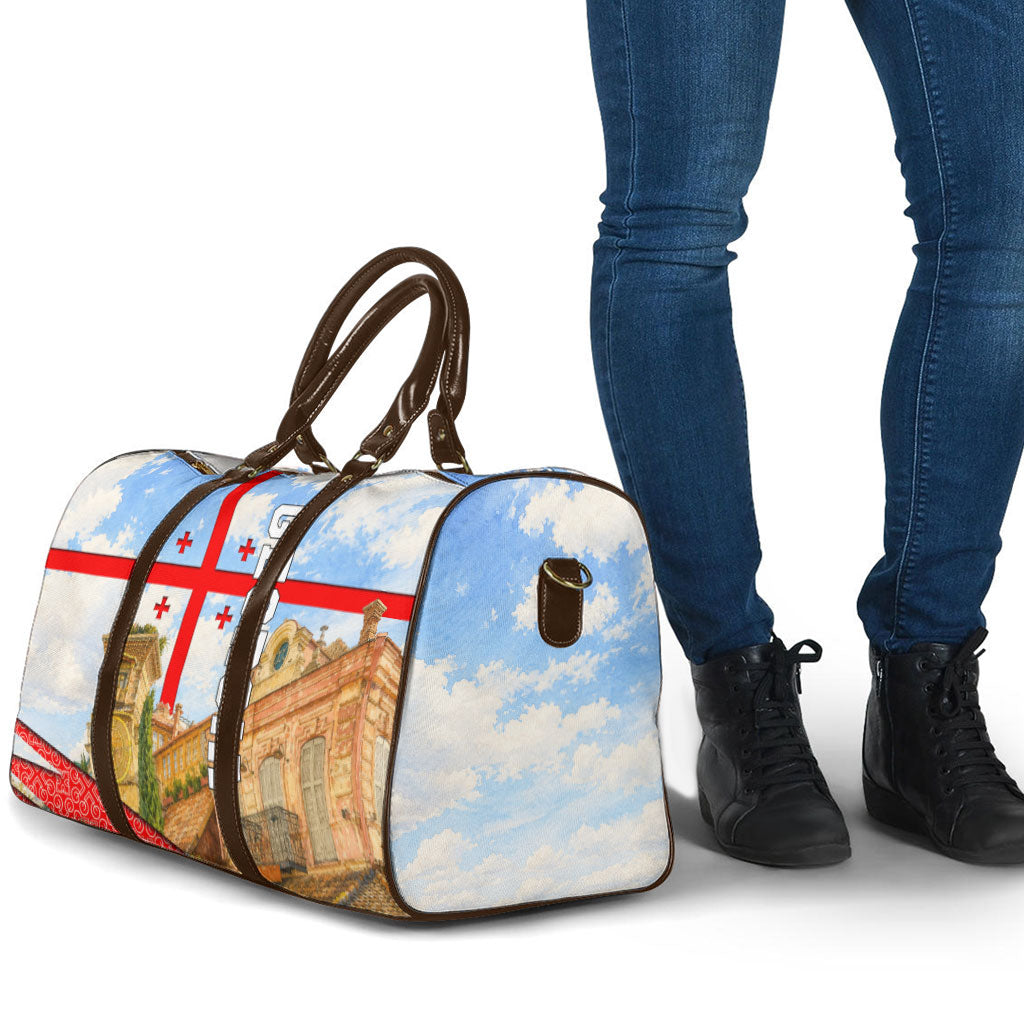 Georgia National Flag Travel Bag Tbilisi Clock Tower Heritage Sky Art