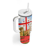 Georgia National Flag Tumbler With Handle Tbilisi Clock Tower Heritage Sky Art