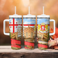 Georgia National Flag Tumbler With Handle Tbilisi Clock Tower Heritage Sky Art