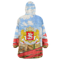 Georgia National Flag Wearable Blanket Hoodie Tbilisi Clock Tower Heritage Sky Art