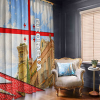 Georgia National Flag Window Curtain Tbilisi Clock Tower Heritage Sky Art