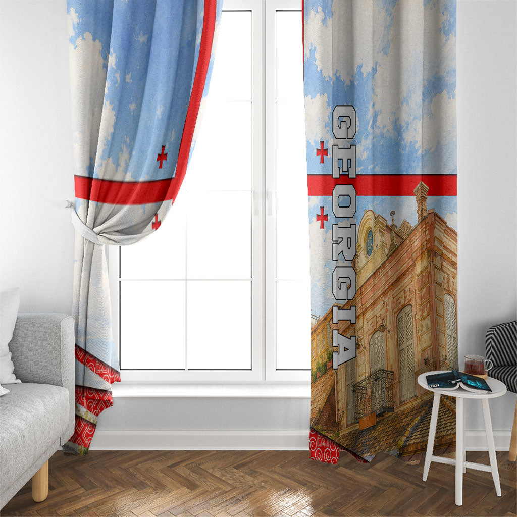 Georgia National Flag Window Curtain Tbilisi Clock Tower Heritage Sky Art