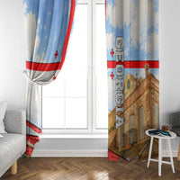 Georgia National Flag Window Curtain Tbilisi Clock Tower Heritage Sky Art