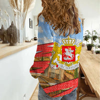 Georgia National Flag Women Casual Shirt Tbilisi Clock Tower Heritage Sky Art