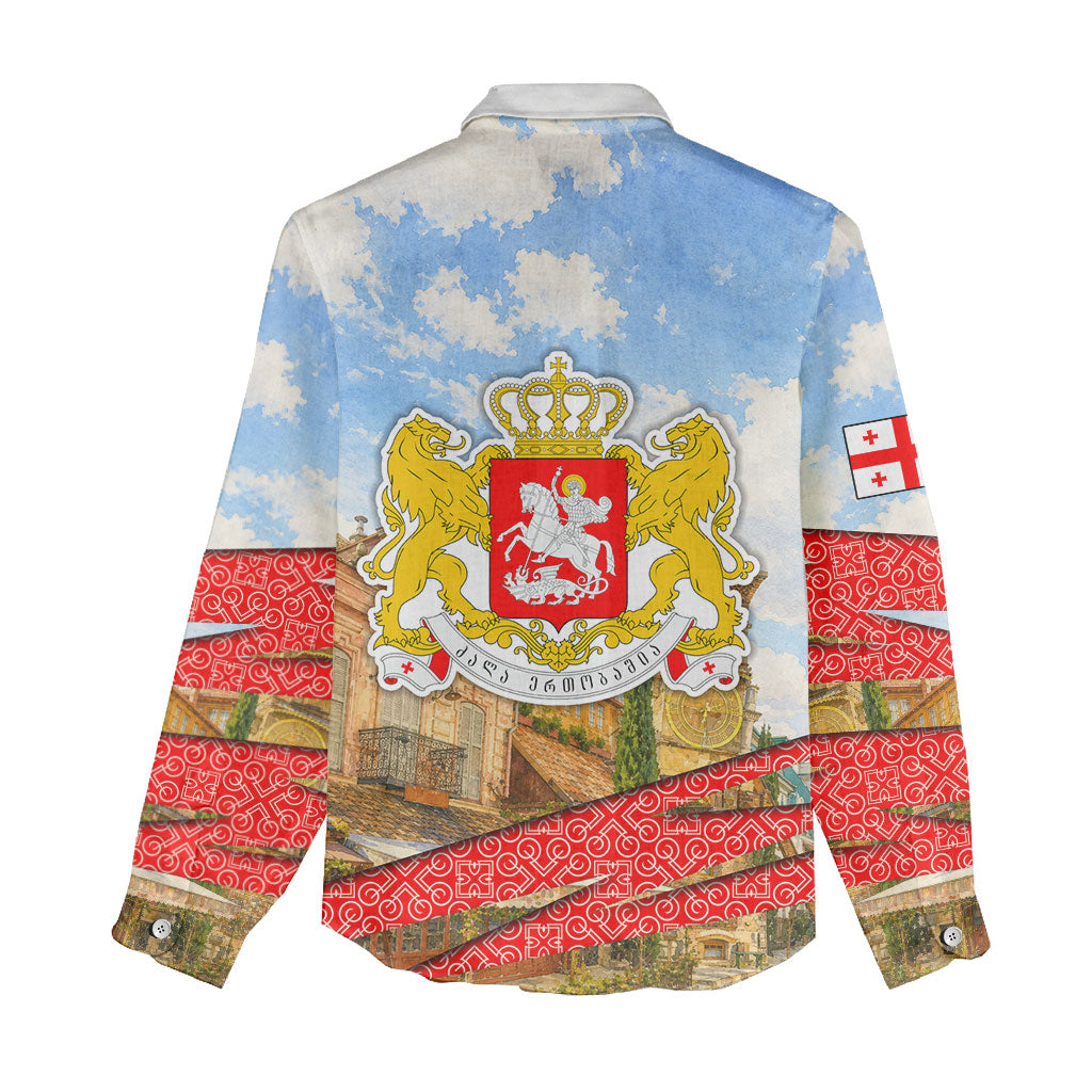 Georgia National Flag Women Casual Shirt Tbilisi Clock Tower Heritage Sky Art