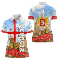 Georgia National Flag Women Polo Shirt Tbilisi Clock Tower Heritage Sky Art