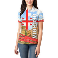 Georgia National Flag Women Polo Shirt Tbilisi Clock Tower Heritage Sky Art
