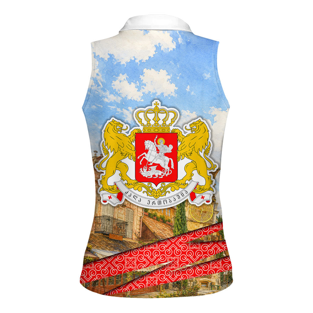 Georgia National Flag Women Sleeveless Polo Shirt Tbilisi Clock Tower Heritage Sky Art