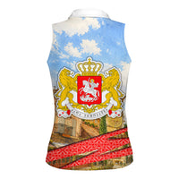 Georgia National Flag Women Sleeveless Polo Shirt Tbilisi Clock Tower Heritage Sky Art
